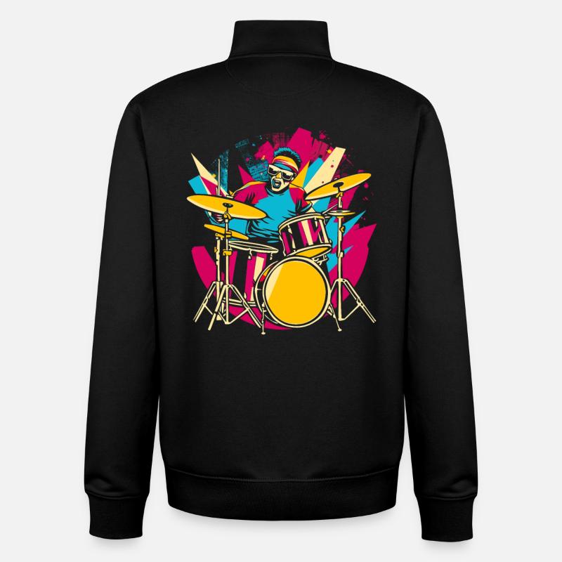 Drummer Synthwave - Unisex Organic Zip Sweatshirt by Stanley/Stella - black