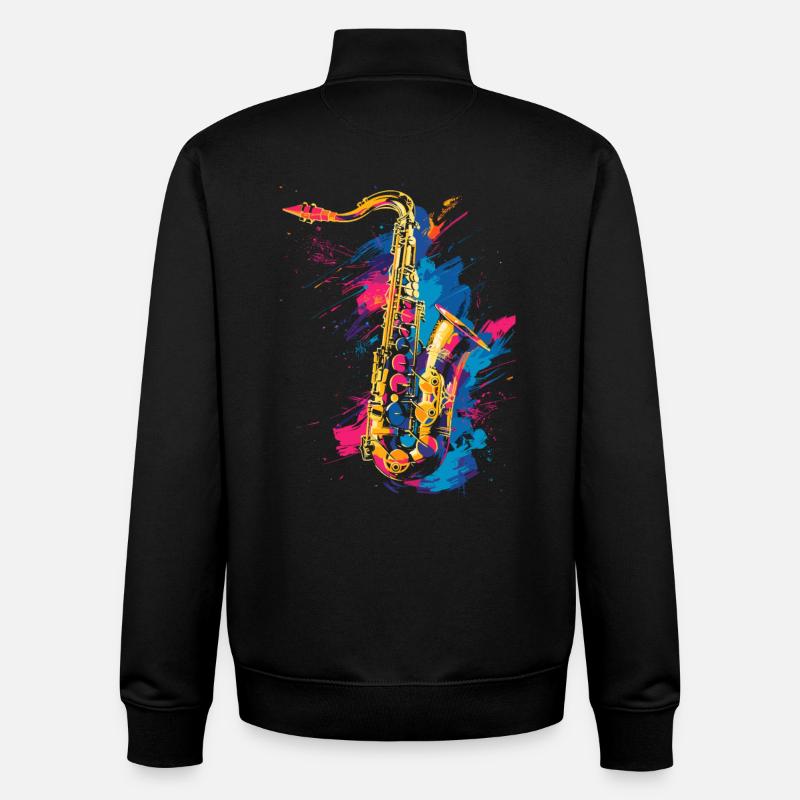 Saxophone Graffiti - Unisex Organic Zip Sweatshirt by Stanley/Stella - black