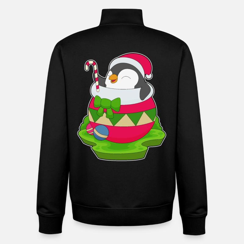 Penguin Christmas Candy Cane - Unisex Organic Zip Sweatshirt by Stanley/Stella - black