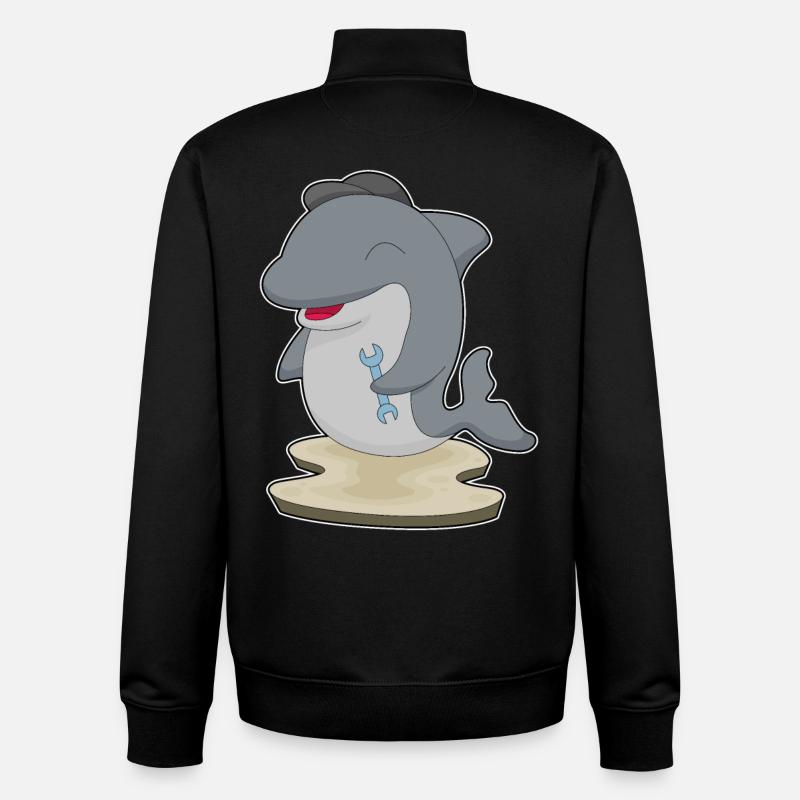 Clé artisanale dauphin - Sweat zippé unisexe en coton bio Stanley/Stella - noir