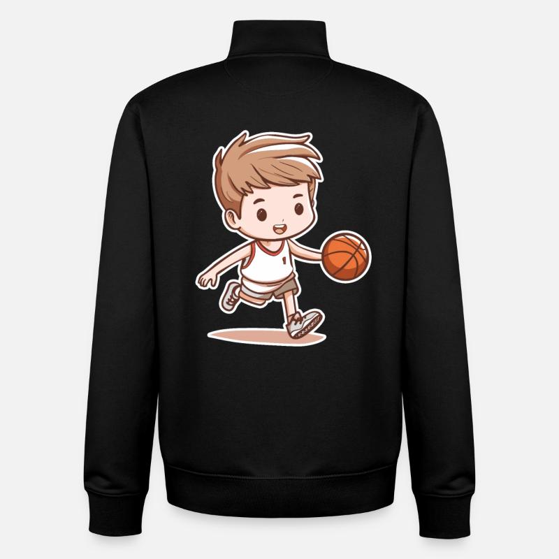 Croquis de petit joueur de basket-ball - Sweat zippé unisexe en coton bio Stanley/Stella - noir
