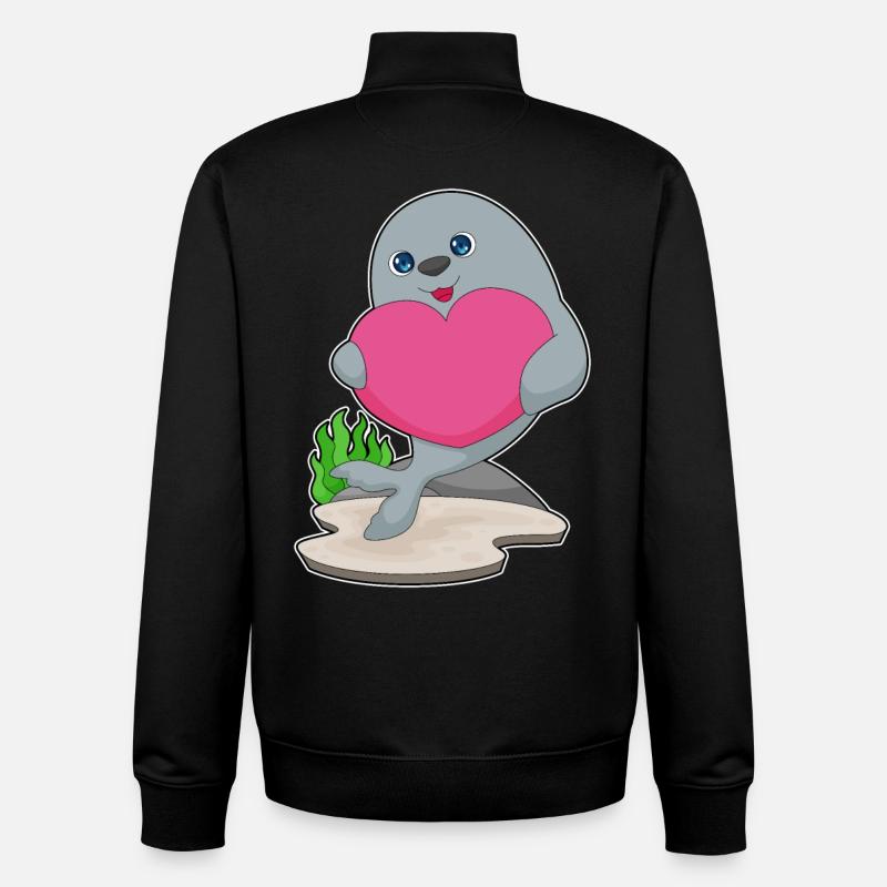 Seal Heart - Unisex Organic Zip Sweatshirt by Stanley/Stella - black