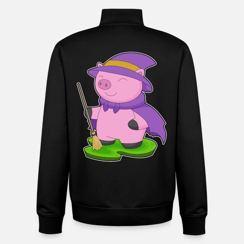 Pig Halloween Witch - Unisex Organic Zip Sweatshirt by Stanley/Stella - black