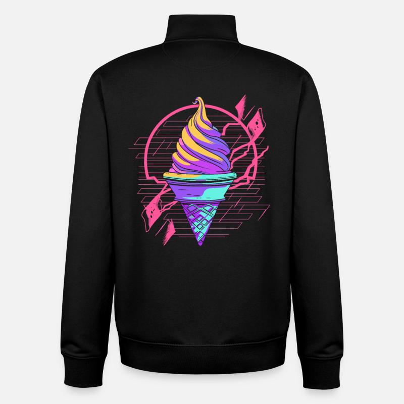 Ice Cream Cone Synthwave - Unisex Organic Zip Sweatshirt by Stanley/Stella - black