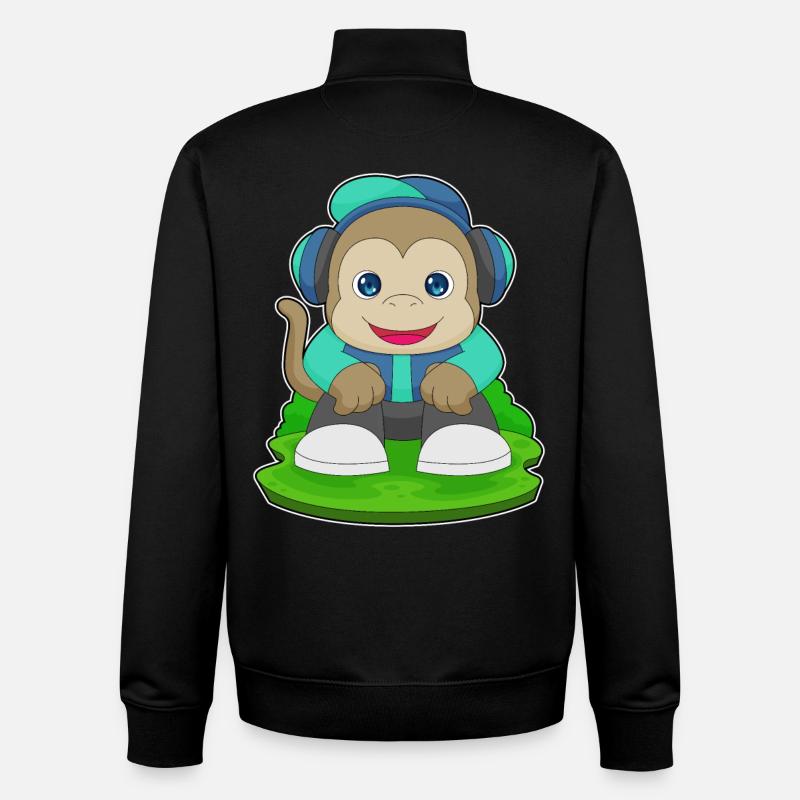 Affe Kopfhörer Musik - Unisex Organic Zip Sweatshirt von Stanley/Stella - Schwarz