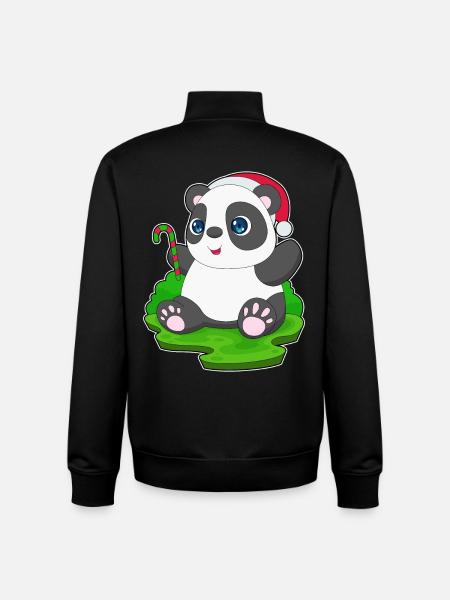 Panda Canne de Noël - Sweat zippé unisexe en coton bio Stanley/Stella - noir