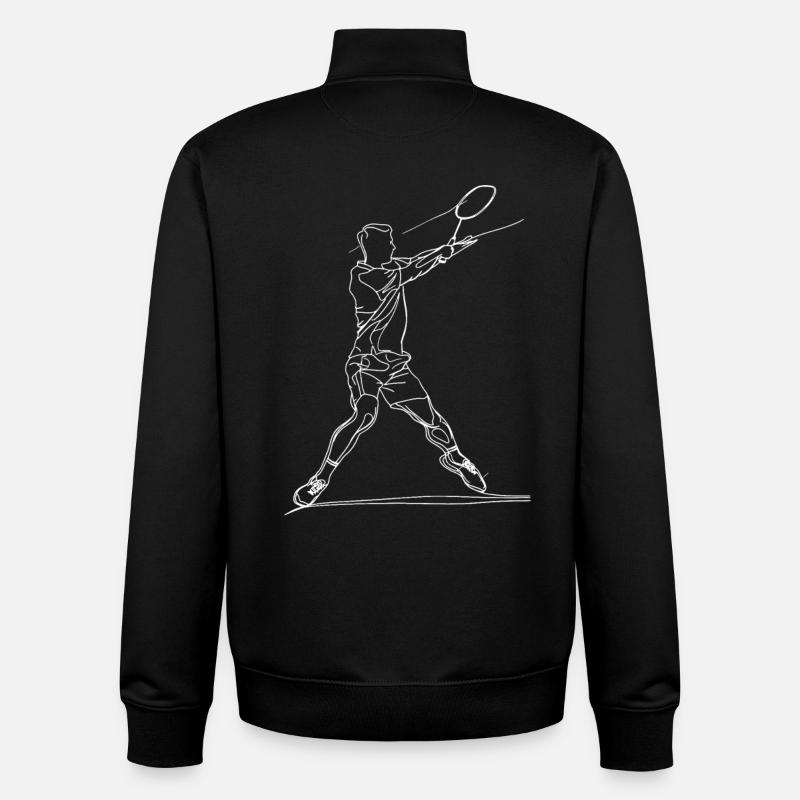 Badminton Garçon Line Art - Sweat zippé unisexe en coton bio Stanley/Stella - noir