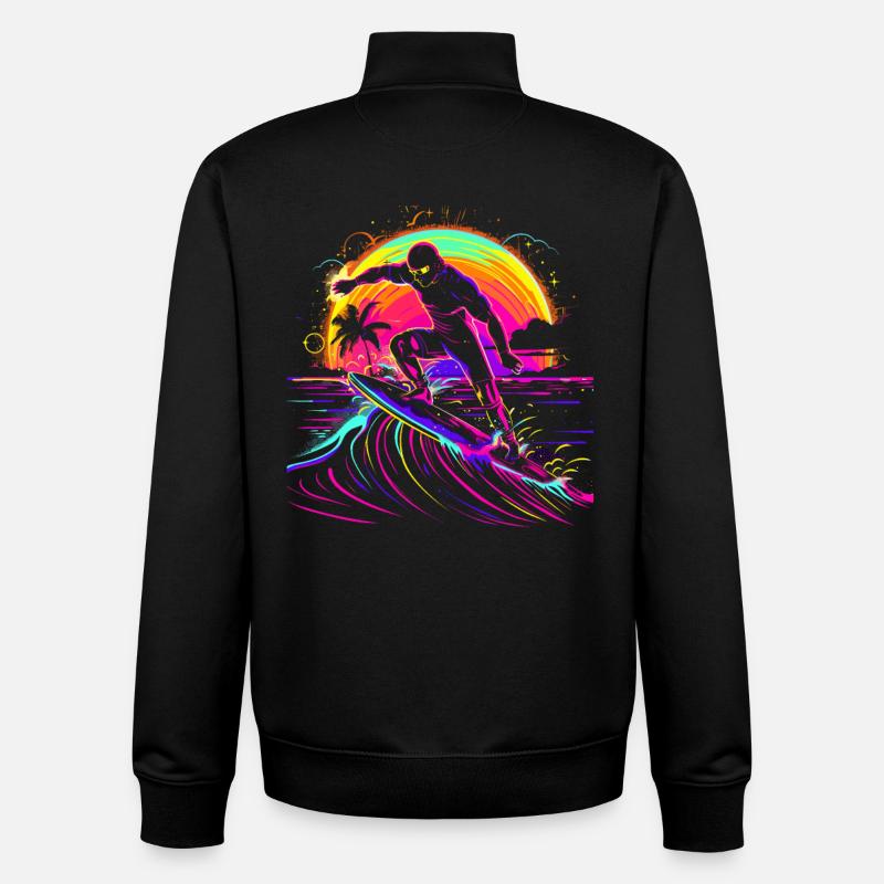 Surfeur Vaporwave - Sweat zippé unisexe en coton bio Stanley/Stella - noir