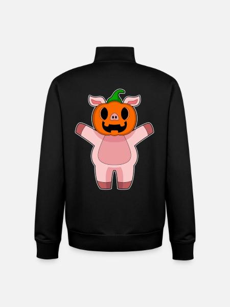 Cochon Halloween Citrouille - Sweat zippé unisexe en coton bio Stanley/Stella - noir