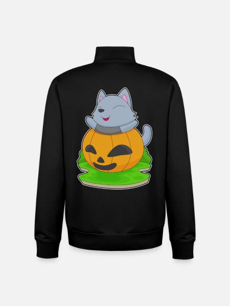 Chat Halloween Citrouille - Sweat zippé unisexe en coton bio Stanley/Stella - noir
