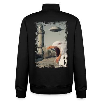 UFO - Seagull - Rostock - Teepot - Warnemünde - Unisex Organic Zip Sweatshirt by Stanley/Stella - black - Back - AI Model Male 185 light (185cm)