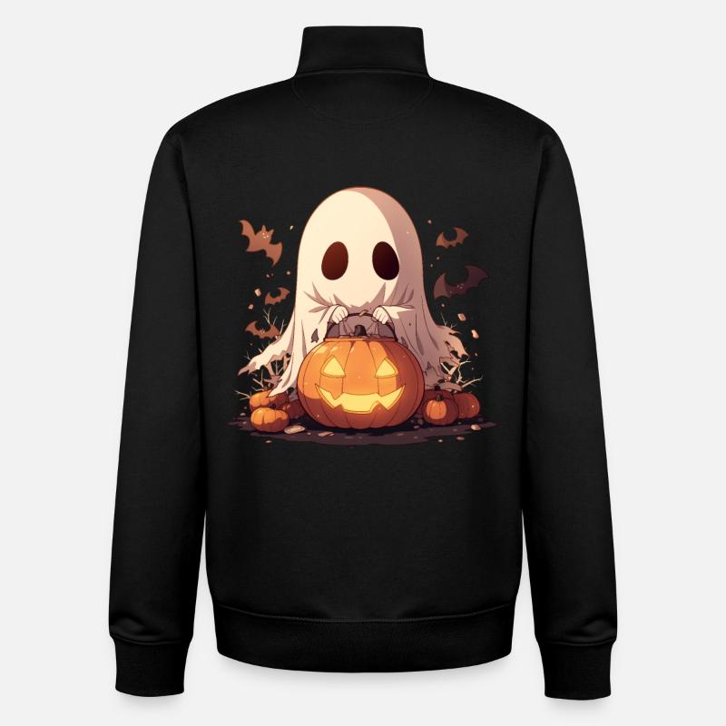 Ghost Ghost Halloween Pumpkin Lantern Gift - Unisex Organic Zip Sweatshirt by Stanley/Stella - black