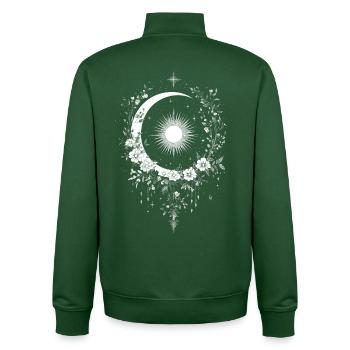 Bohemian Boho Sun Moon Flowers Blossoms Gift - Unisex Organic Zip Sweatshirt by Stanley/Stella - bottle green - Back - AI Model Male 185 dark (185cm)