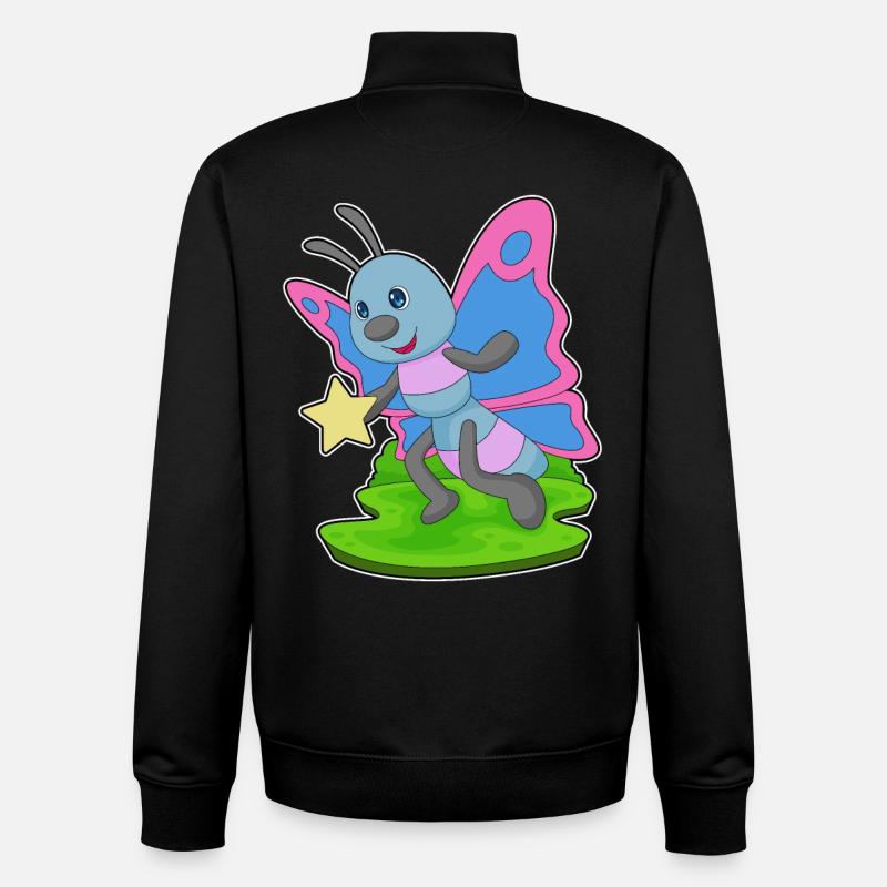 Étoile papillon - Sweat zippé unisexe en coton bio Stanley/Stella - noir