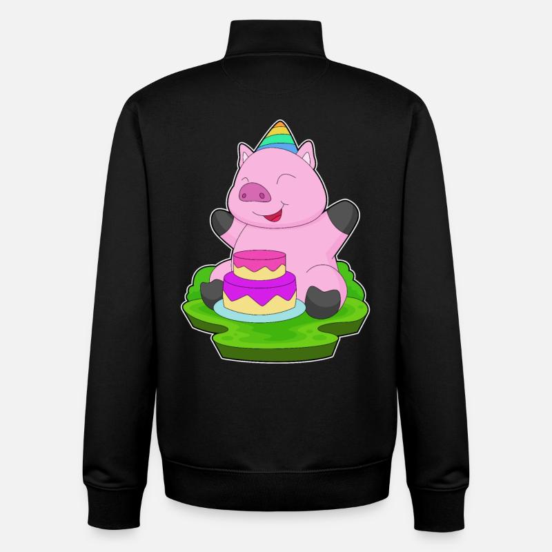 Pig Birthday Cake - Unisex Organic Zip Sweatshirt by Stanley/Stella - black