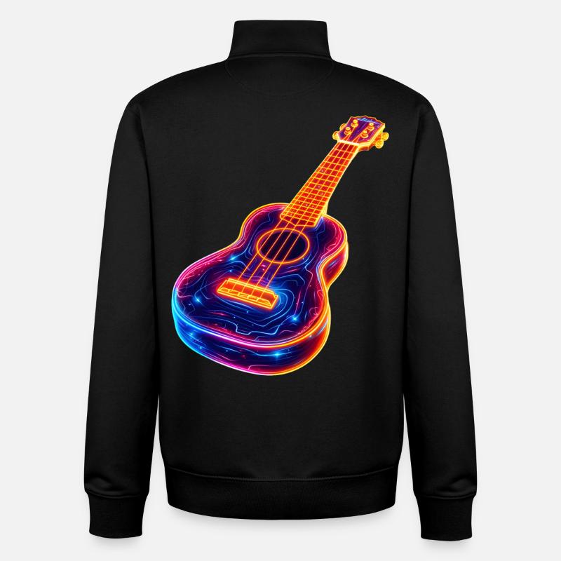 Ukulélé Synthwave - Sweat zippé unisexe en coton bio Stanley/Stella - noir