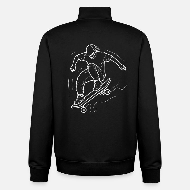 Skateboarding Garçon Line Art - Sweat zippé unisexe en coton bio Stanley/Stella - noir