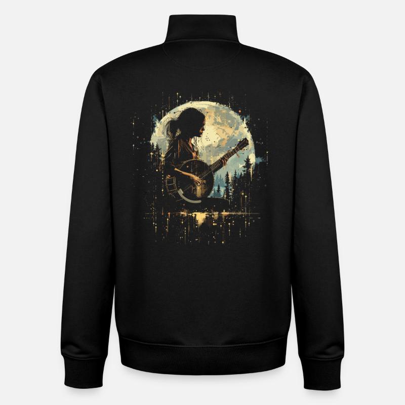 Banjo Player Drawing - Unisex Organic Zip Sweatshirt by Stanley/Stella - black