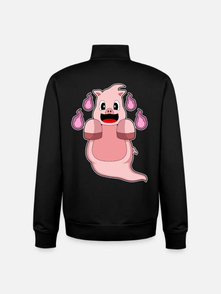 Cochon Halloween fantôme - Sweat zippé unisexe en coton bio Stanley/Stella - noir