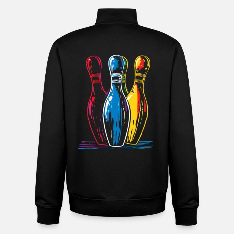 Oldschool Bowling Drawing - Unisex Organic Zip Sweatshirt by Stanley/Stella - black