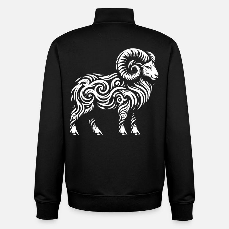 Bélier tribal - Sweat zippé unisexe en coton bio Stanley/Stella - noir