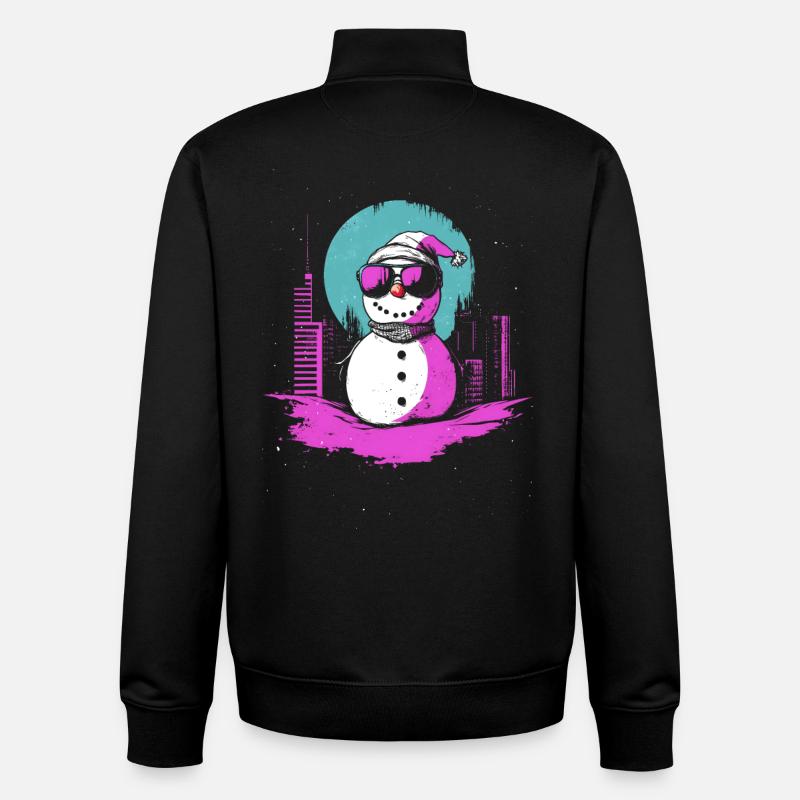 Retro Snowman Retrowave Synthwave Gift - Unisex Organic Zip Sweatshirt by Stanley/Stella - black