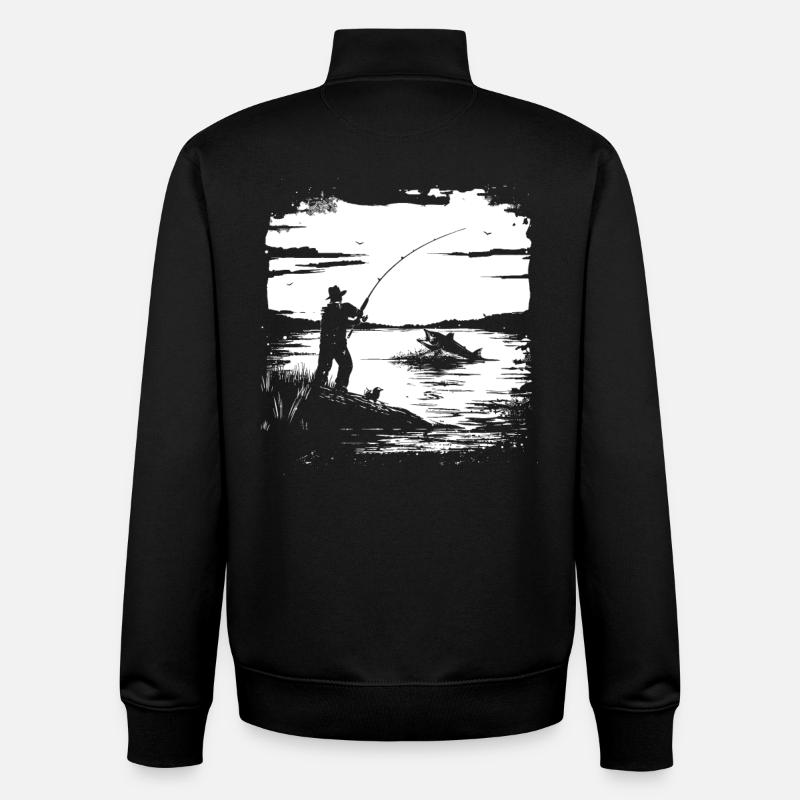 Fishing Graph - Unisex Organic Zip Sweatshirt by Stanley/Stella - black