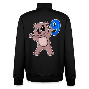 9th Birthday Motif Bear - 9 Years - Unisex Organic Zip Sweatshirt by Stanley/Stella - black - Back - AI Model Male 185 light (185cm)