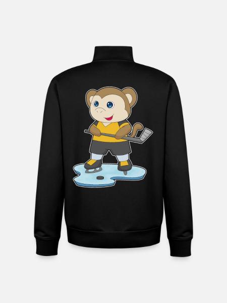 Monkey Hockey Hockey Stick - Unisex Organic Zip Sweatshirt by Stanley/Stella - black