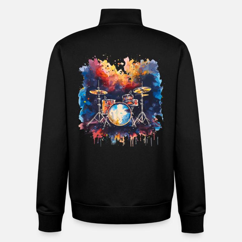 Batterie Synthwave - Sweat zippé unisexe en coton bio Stanley/Stella - noir