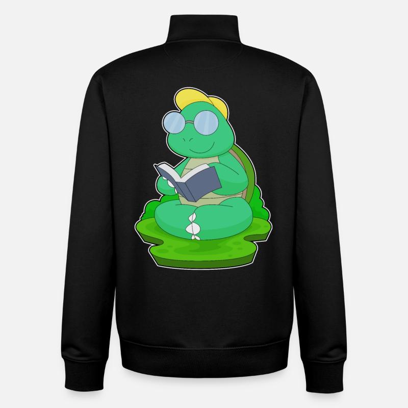 Schildkröte Nerd Buch Brille - Unisex Organic Zip Sweatshirt von Stanley/Stella - Schwarz