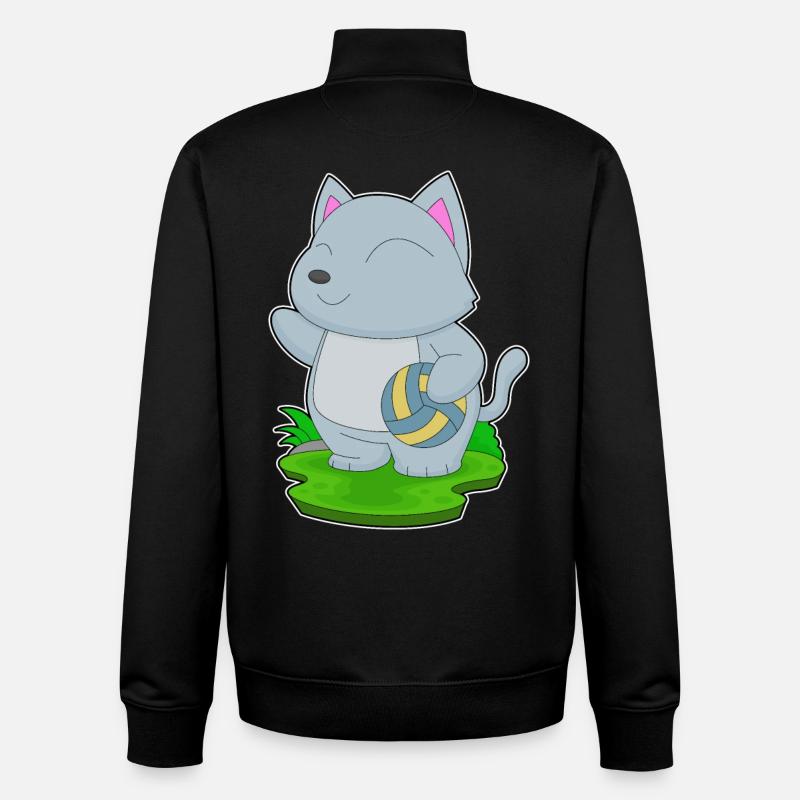 Cat Volleyball Player Volleyball - Unisex Organic Zip Sweatshirt by Stanley/Stella - black