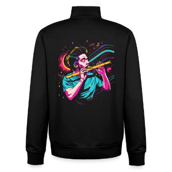 Graphique de joueur de flûte rétro - Sweat zippé unisexe en coton bio Stanley/Stella - noir - Dos - AI Model Male 185 light (185cm)