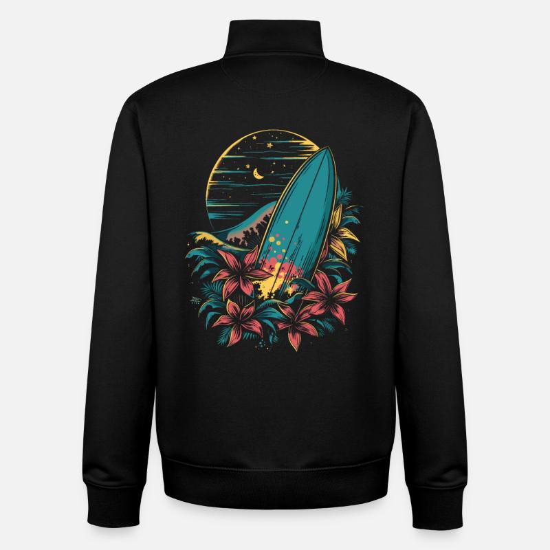 planche de surf dessin animé - Sweat zippé unisexe en coton bio Stanley/Stella - noir