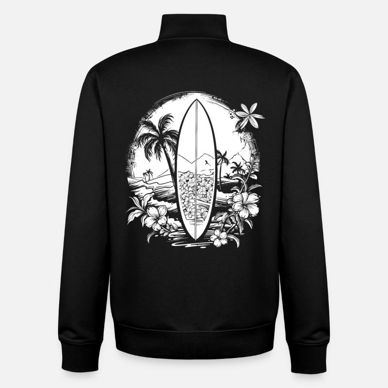 Croquis de surf - Sweat zippé unisexe en coton bio Stanley/Stella - noir