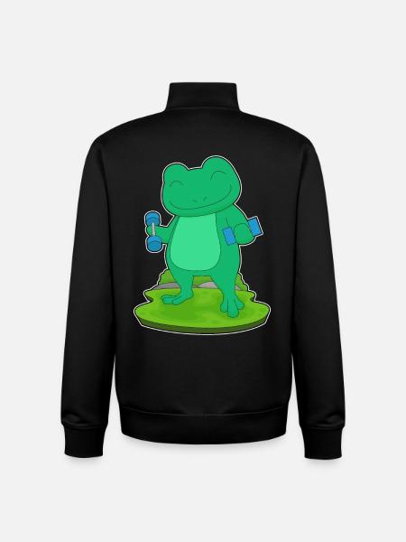 Frog Bodybuilder Dumbbells Bodybuilding - Unisex Organic Zip Sweatshirt by Stanley/Stella - black