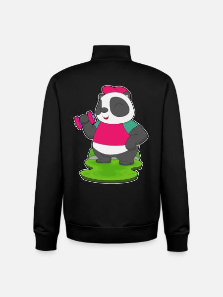 Panda Bodybuilder Dumbbell Bodybuilding - Unisex Organic Zip Sweatshirt by Stanley/Stella - black