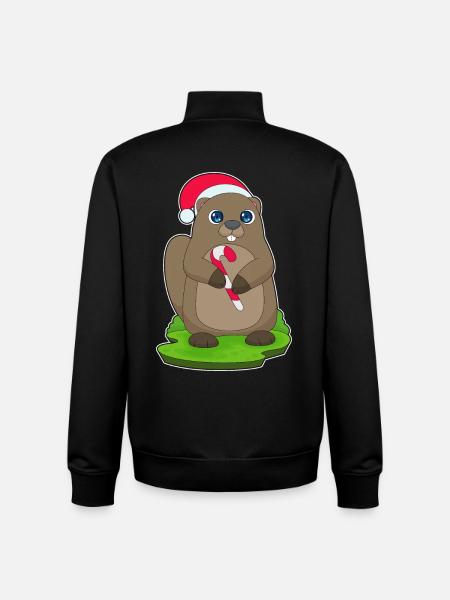Canne de Noël Castor - Sweat zippé unisexe en coton bio Stanley/Stella - noir