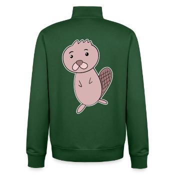 Animal castor - Sweat zippé unisexe en coton bio Stanley/Stella - vert bouteille - Dos - AI Model Male 185 dark (185cm)