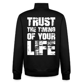 trust the timing of your life - Unisex Organic Zip Sweatshirt by Stanley/Stella - black - Back - AI Model Male 185 light (185cm)