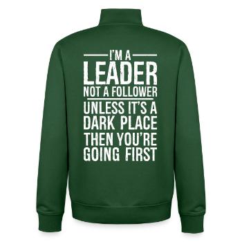 I'm a leader not a follower funny shirt - Unisex Organic Zip Sweatshirt von Stanley/Stella - Flaschengrün - Hinten - AI Model Male 185 dark (185cm)