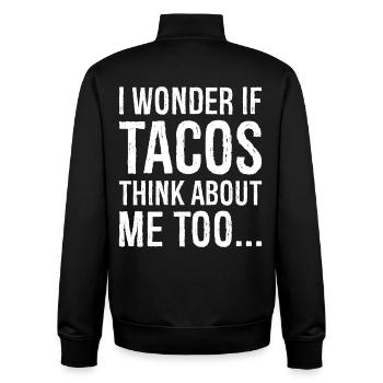 I wonder If Tacos Think about me funny shirt - Unisex Organic Zip Sweatshirt by Stanley/Stella - black - Back - AI Model Male 185 light (185cm)
