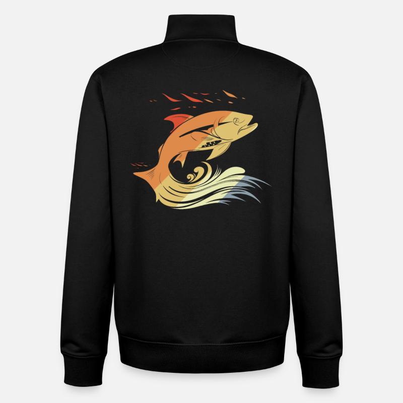 Dessin de poisson style rétro - Sweat zippé unisexe en coton bio Stanley/Stella - noir