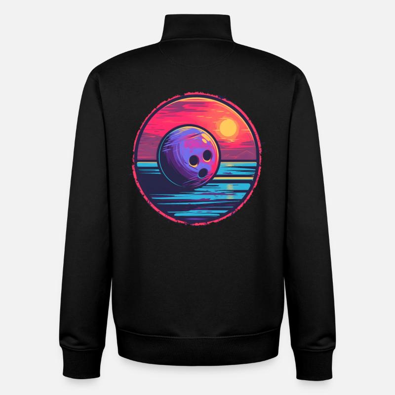 Bowling Retrowave - Sweat zippé unisexe en coton bio Stanley/Stella - noir