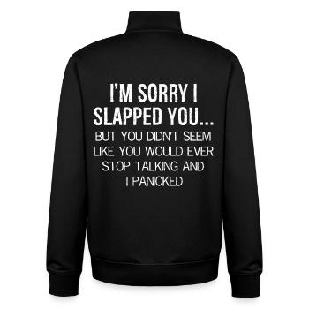 I'm sorry I slapped you - Unisex Organic Zip Sweatshirt von Stanley/Stella - Schwarz - Hinten - AI Model Male 185 light (185cm)