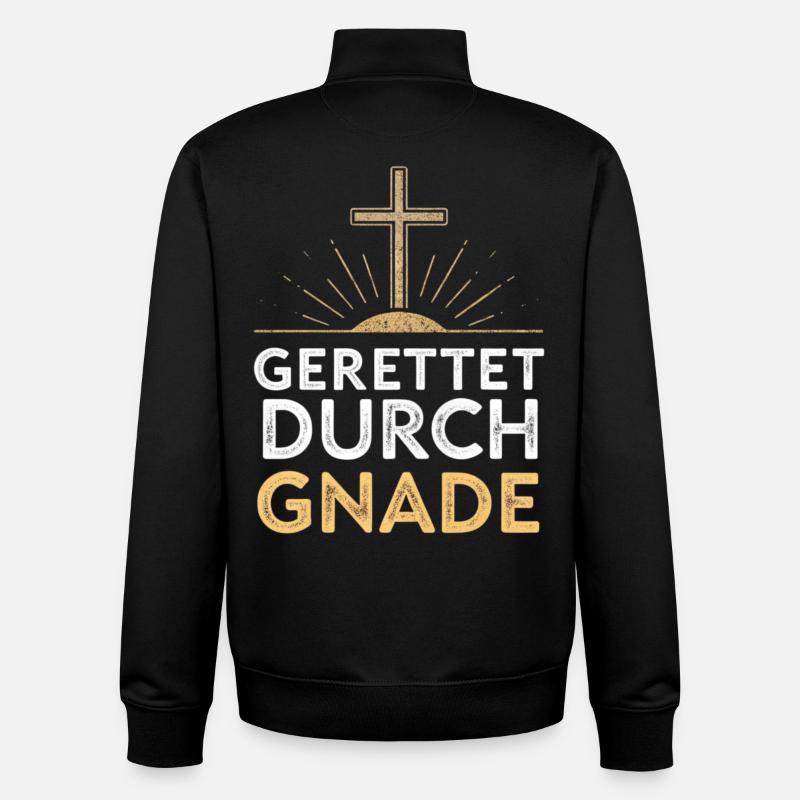 Gerettet durch Gnade Kreuzdesign - Unisex Organic Zip Sweatshirt von Stanley/Stella - Schwarz