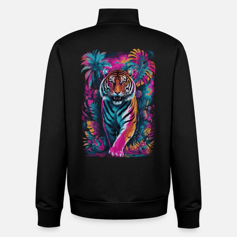 Psychedelic Tiger in Vibrant Jungle Design - Unisex Organic Zip Sweatshirt by Stanley/Stella - black