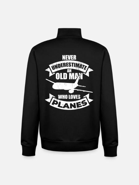Never underestimate old airplane enthusiasts - Unisex Organic Zip Sweatshirt by Stanley/Stella - black