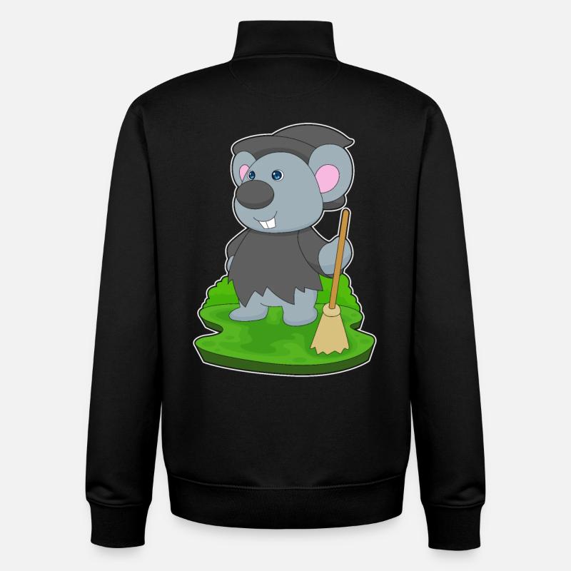 Mouse Witch Broom - Unisex Organic Zip Sweatshirt by Stanley/Stella - black