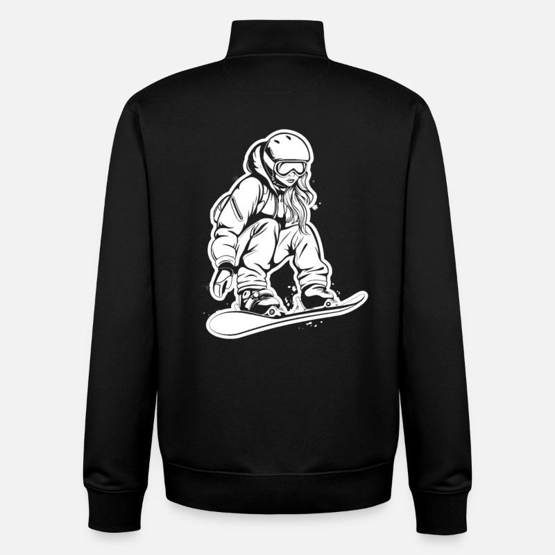 Dessin d’une snowboardeuse - Sweat zippé unisexe en coton bio Stanley/Stella - noir